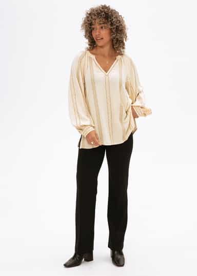 Taytum Broderad blus med puffärm - Beige 1 - Indiska