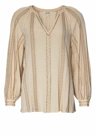 Taytum Broderad blus med puffärm - Beige 5 - Indiska