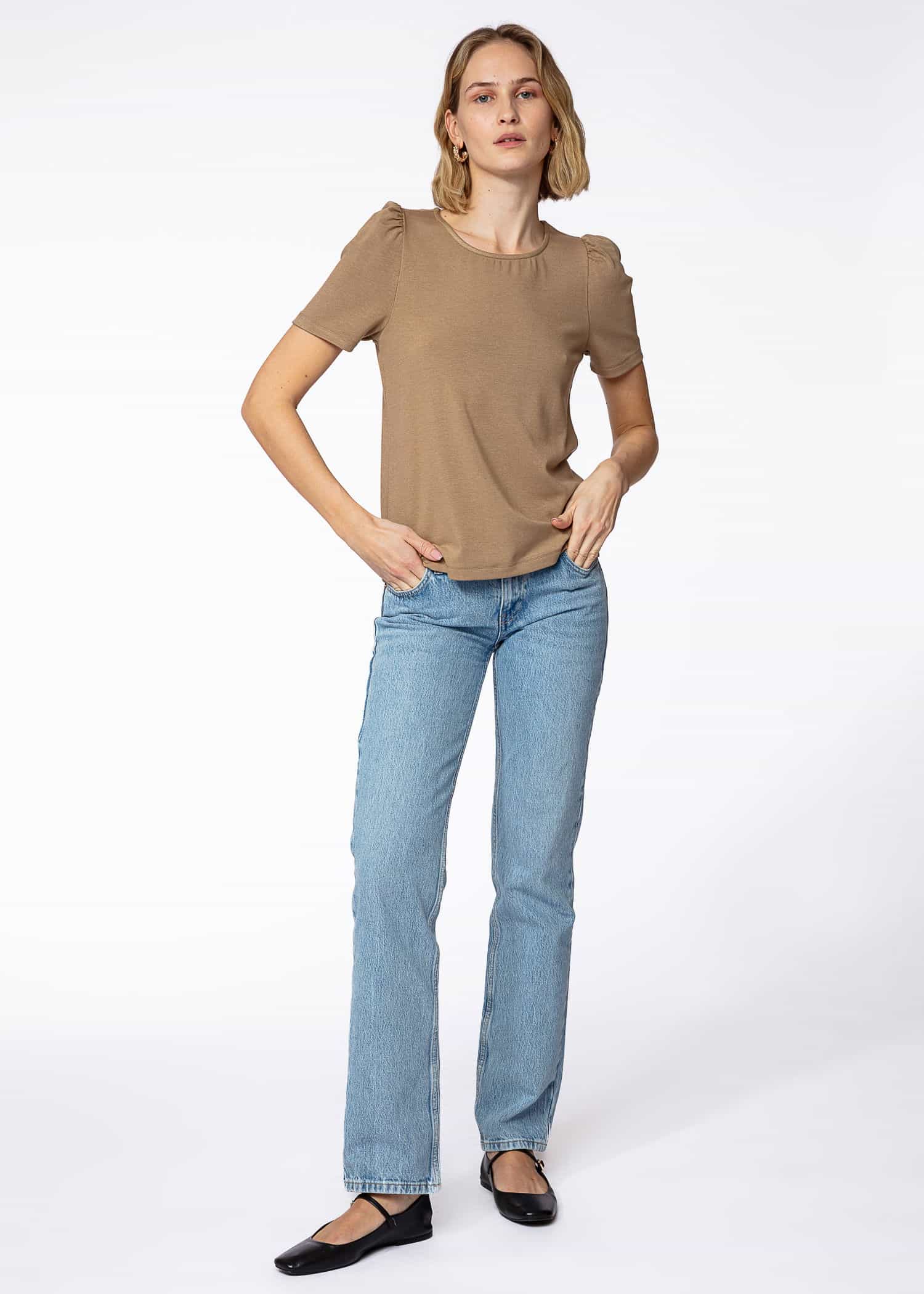 GWEN yksivärinen jersey-yläosa - Beige 2 - Indiska