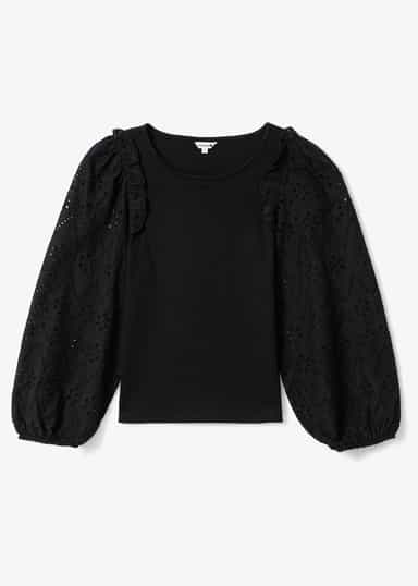 JOSEPHINE Schiffly sleeved jersey top - Svart 1 - Indiska