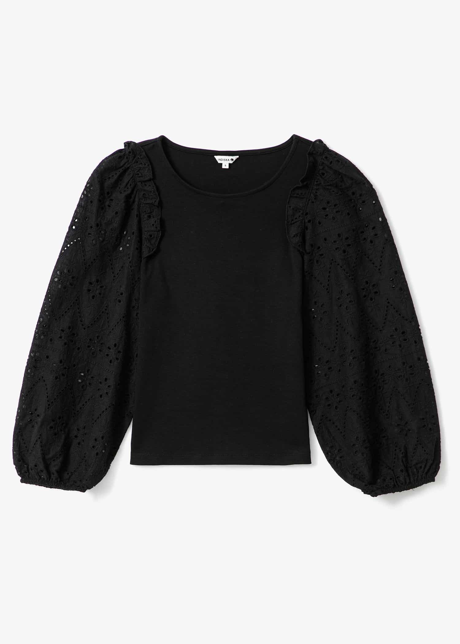JOSEPHINE Schiffly sleeved jersey top - Svart 1 - Indiska