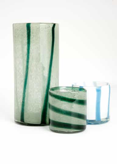 STRIPE Ljuslykta i glas - Vit 3 - Indiska