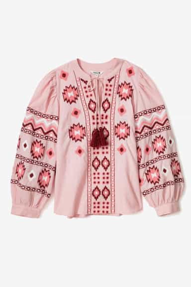 Asta Bomullsbluse med dusker - Rosa 1 - Indiska