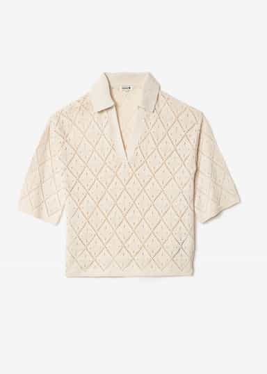 VANESSA Hålstickad tröja med krage - Beige 3 - Indiska