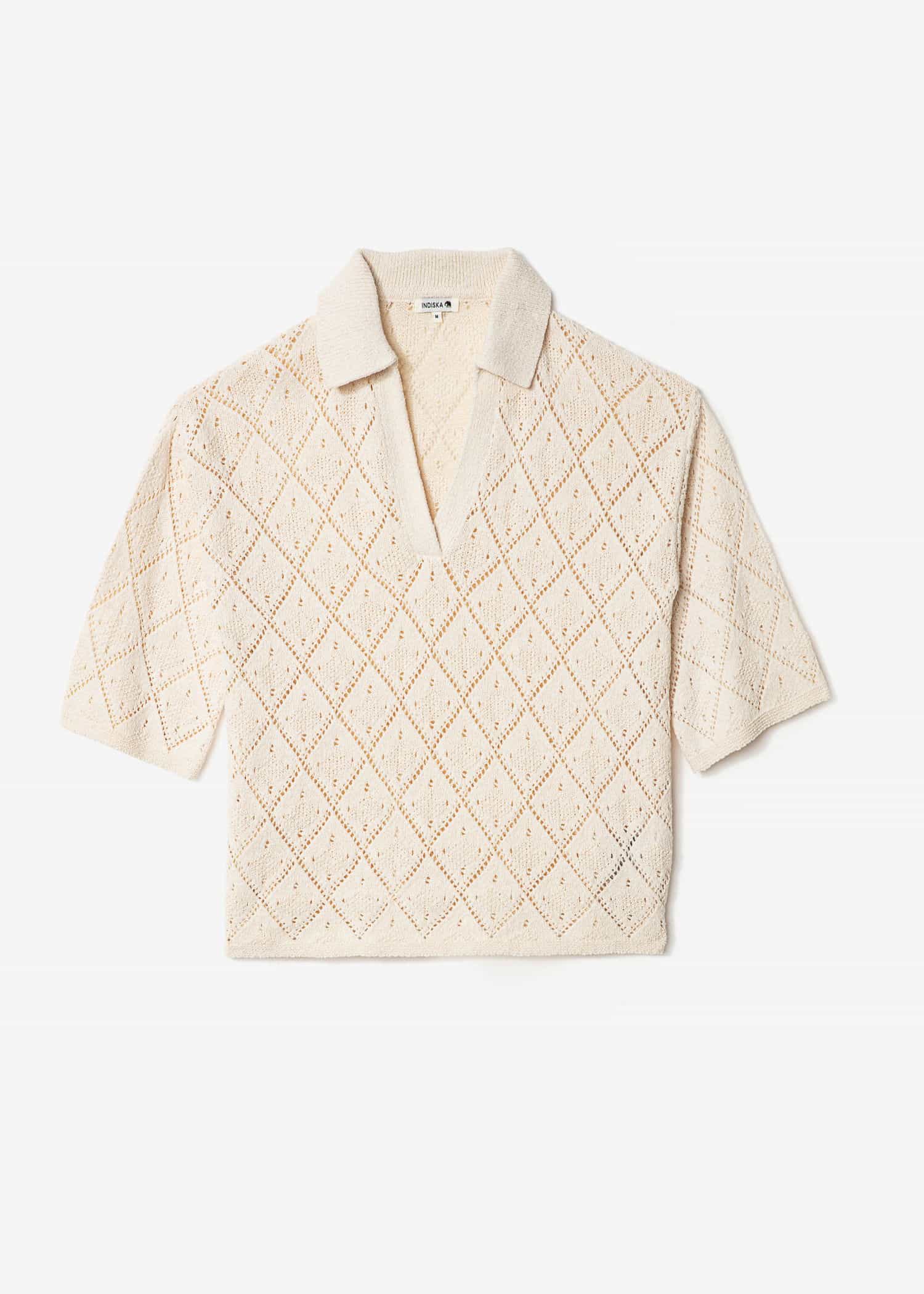 VANESSA Hålstickad tröja med krage - Beige 3 - Indiska