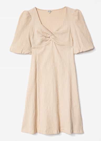 TIMEA Beige klänning med puffärm - Beige 8 - Indiska