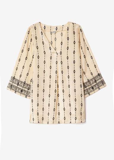 SARAH Mönstrad tunika med 3/4 ärm - Beige 1 - Indiska