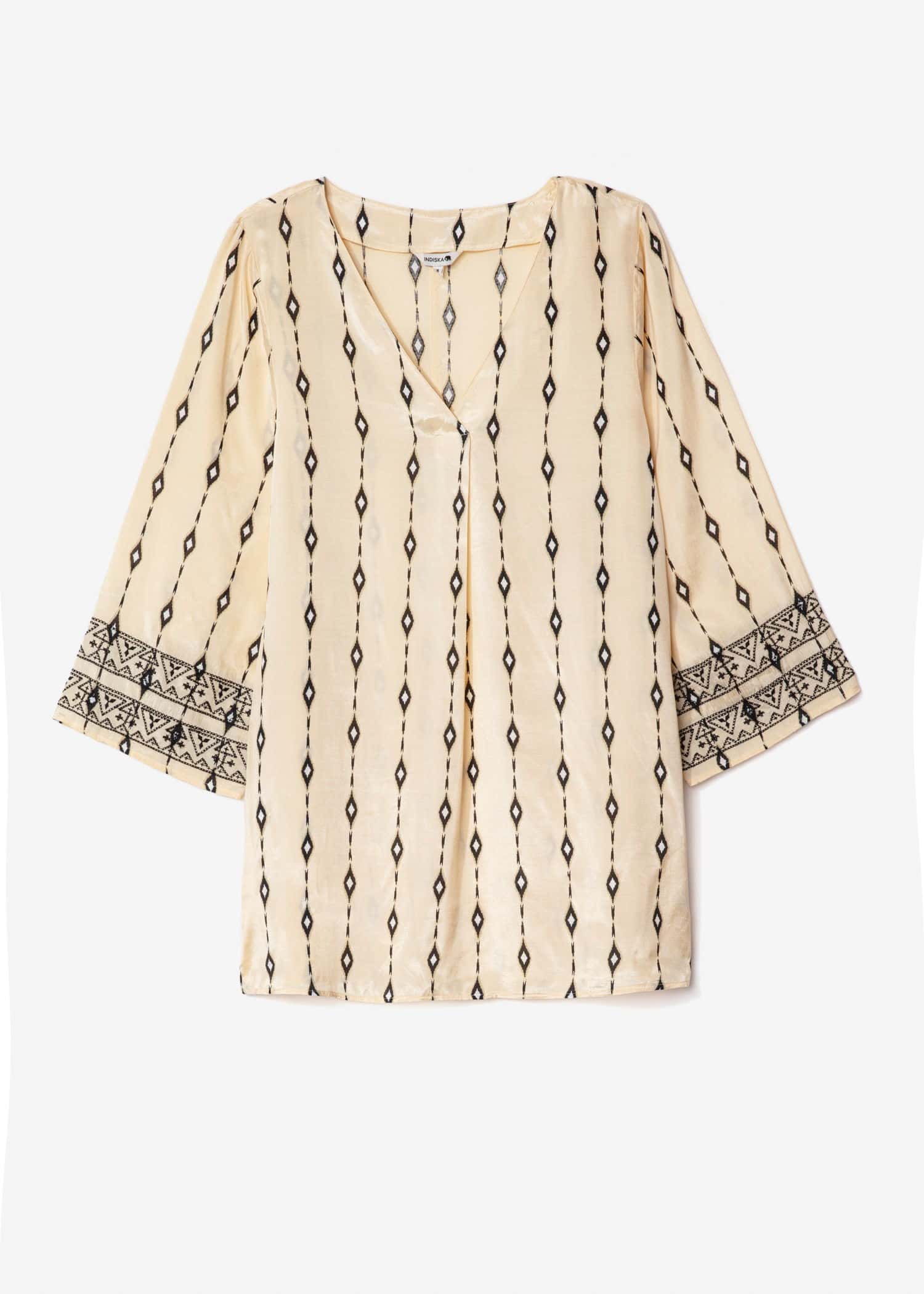 SARAH Mönstrad tunika med 3/4 ärm - Beige 1 - Indiska