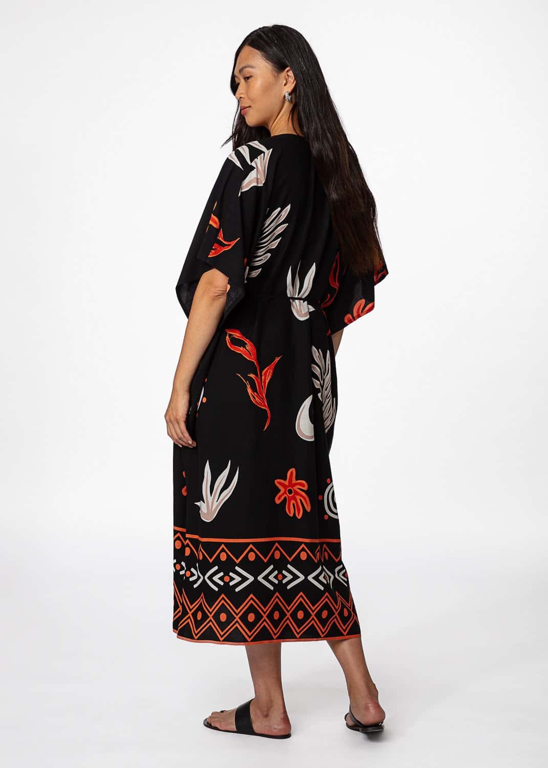BISA Svart mönstrad kaftan  - Svart 4 - Indiska