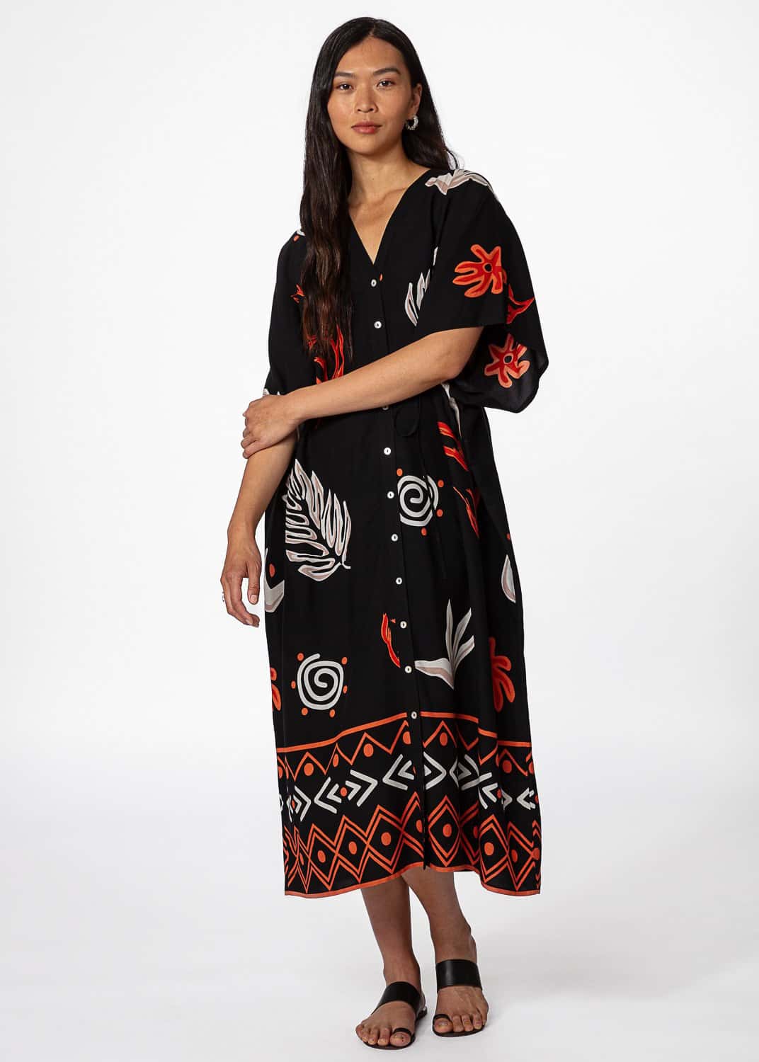 BISA Svart mönstrad kaftan  - Svart 5 - Indiska