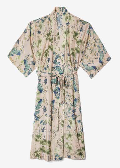 ASTRID Blommig lång kimono - Beige 1 - Indiska