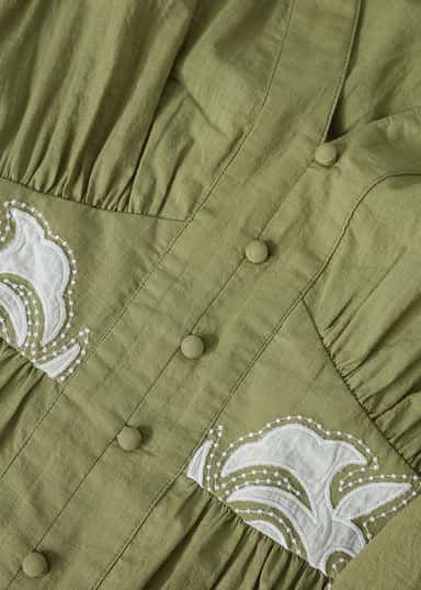 GRETA Grön broderad lång klänning - Grön 2 - Indiska