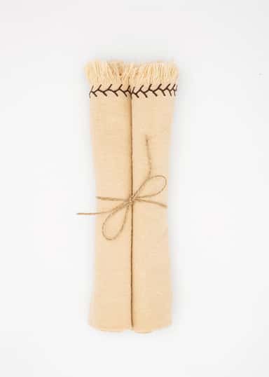 Lacy 2-pack broderade servetter - Brun 1 - Indiska