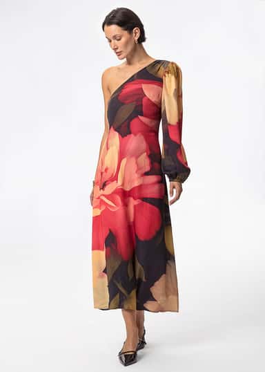 ZENDAYA One shoulder satinklänning - Röd 5 - Indiska