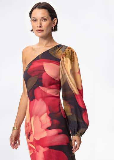 ZENDAYA One shoulder satinklänning - Röd 2 - Indiska