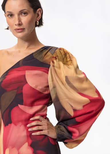 ZENDAYA One shoulder satinklänning - Röd 3 - Indiska