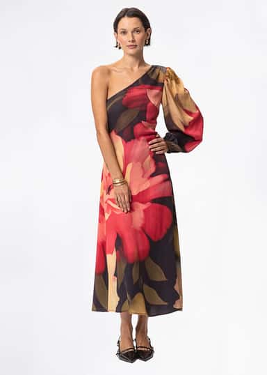 ZENDAYA One shoulder satinklänning - Röd 1 - Indiska