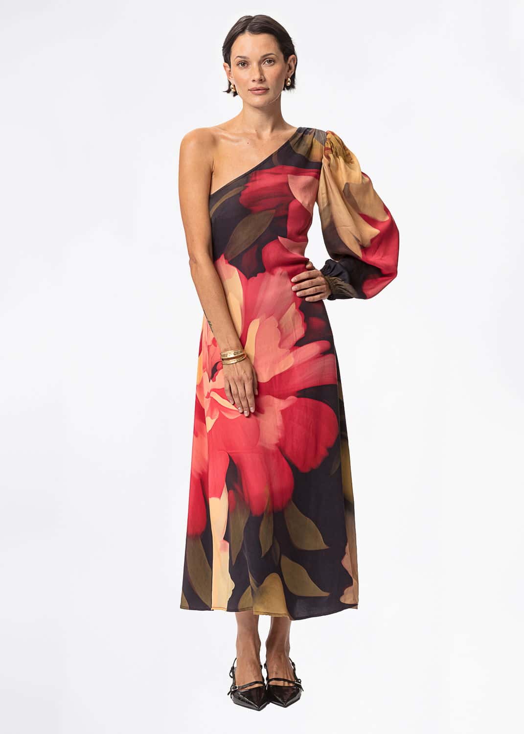 ZENDAYA One shoulder satinklänning - Röd 1 - Indiska