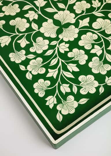 Handpainted Liten handmålad träbricka  - Grön 6 - Indiska