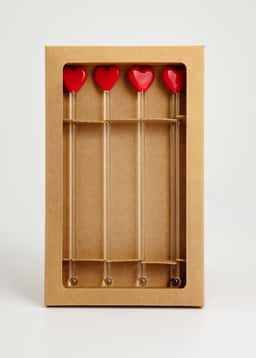 Drink Stirrer 4p - Heart Red