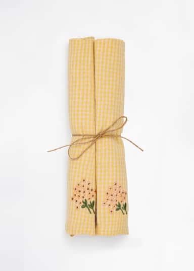 Tiny Brodert serviett 2-pakning - Gul 1 - Indiska