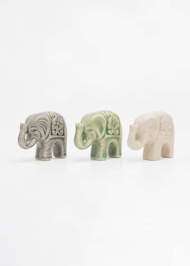 ELEPHANT Minielefant i stengods - Grön 2 - Indiska