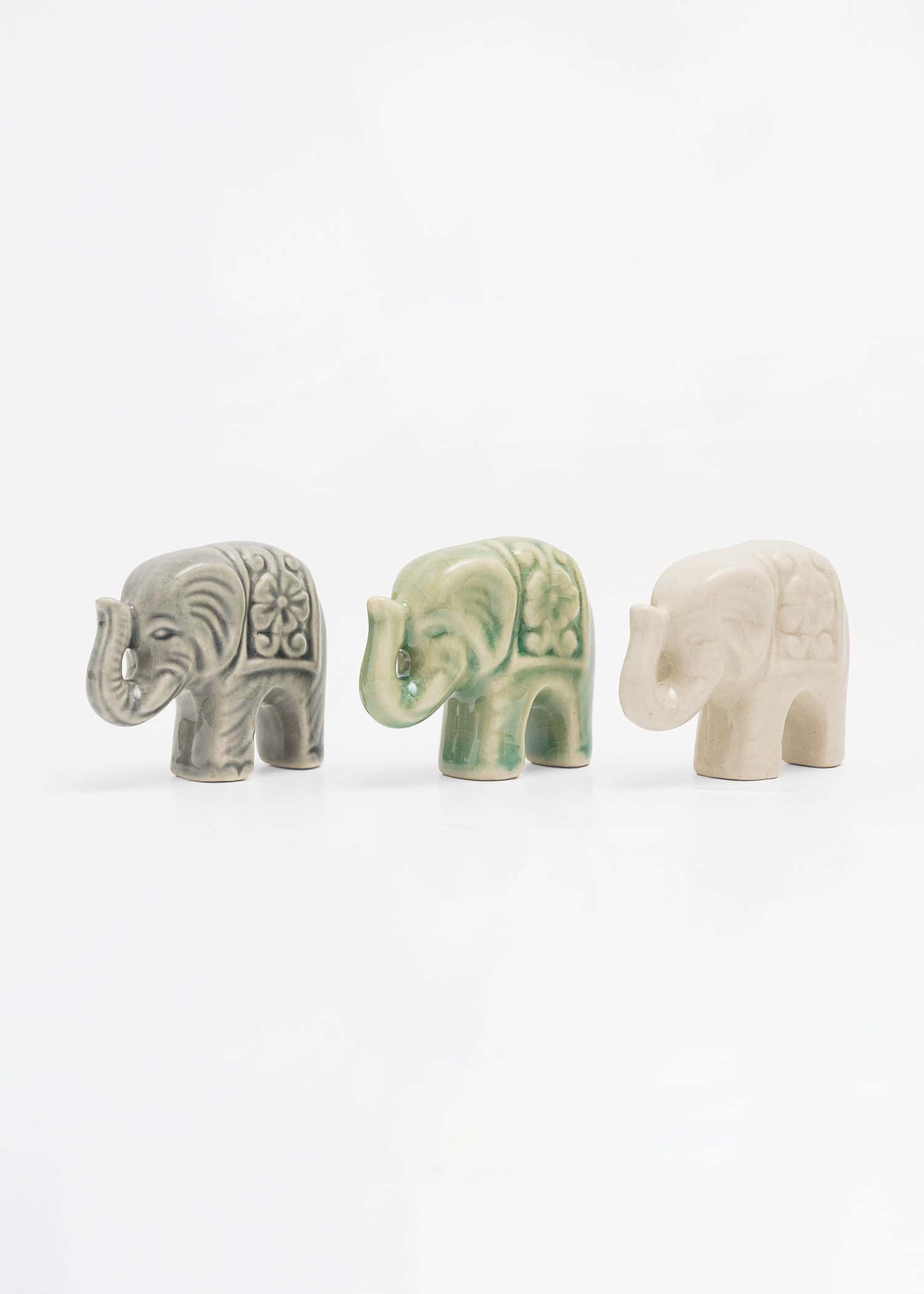 ELEPHANT Minielefant i stengods - Grön 2 - Indiska