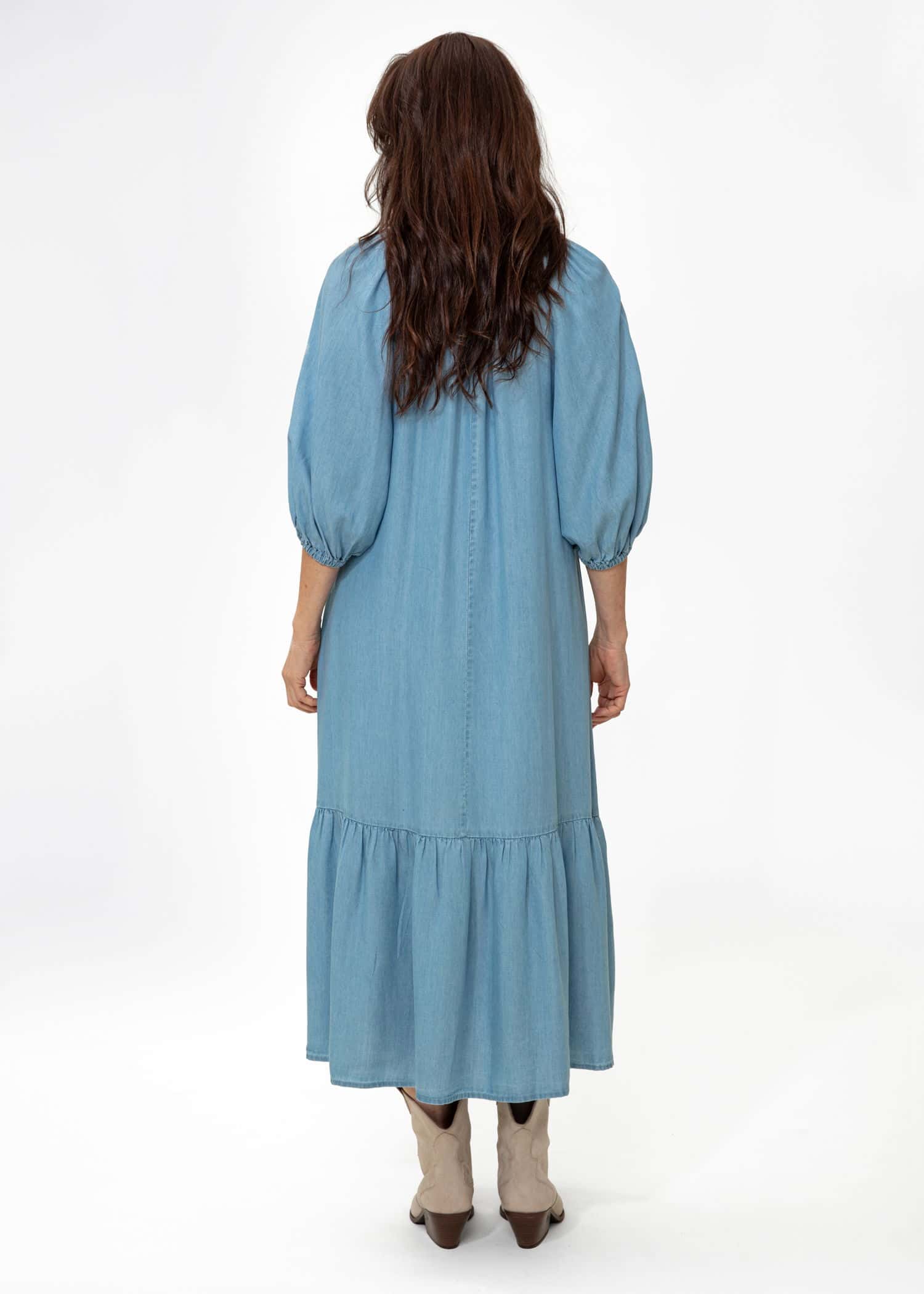 AVA Broderad tencel-klänning - Blå 3 - Indiska