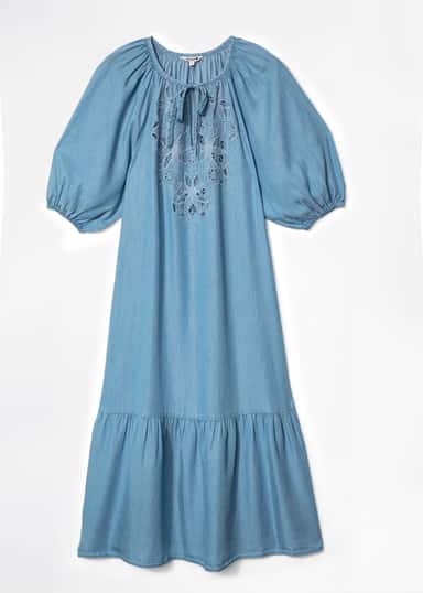 AVA Broderad tencel-klänning - Blå 4 - Indiska