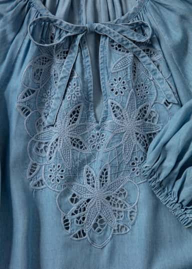 AVA Broderad tencel-klänning - Blå 5 - Indiska