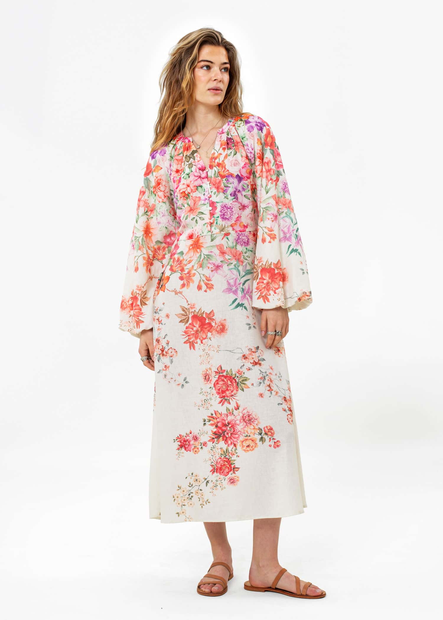 CORINE Lång blommig klänning - Rosa 6 - Indiska