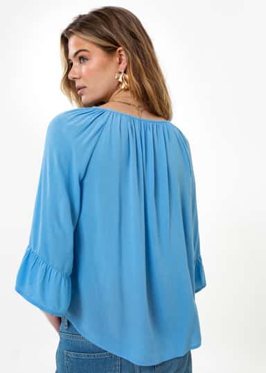 DOLLIE Blå blus med 3/4 ärm  - Blå 4 - Indiska