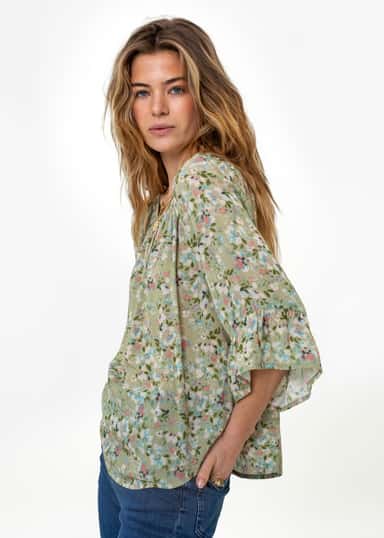 DOLLIE Grön blommig blus - Grön 1 - Indiska