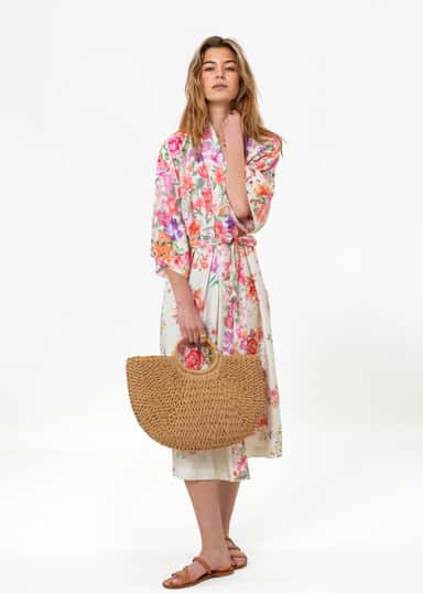 ASTRID Lang mønstret kimono - Rosa 2 - Indiska
