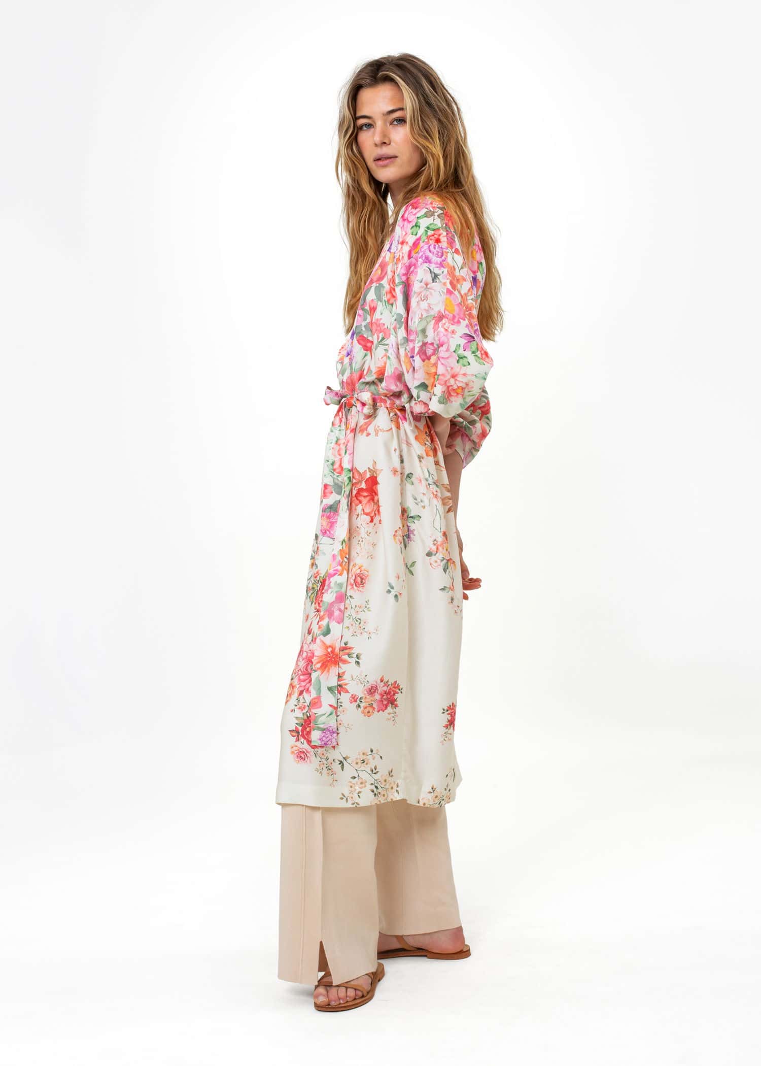 ASTRID Lang mønstret kimono - Rosa 3 - Indiska