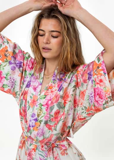 ASTRID Lang mønstret kimono - Rosa 4 - Indiska