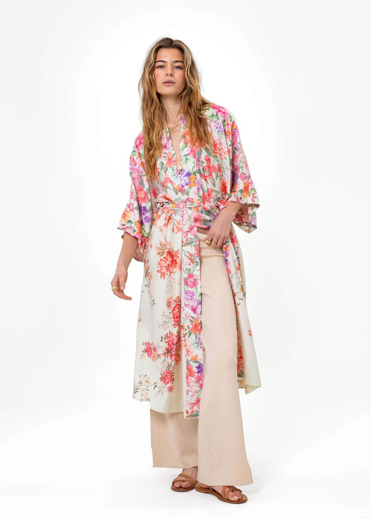 ASTRID Lang mønstret kimono - Rosa 5 - Indiska