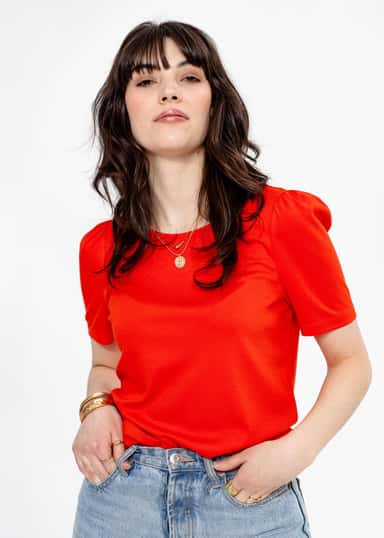 GWEN Röd t-shirt med puffärm - Röd 5 - Indiska