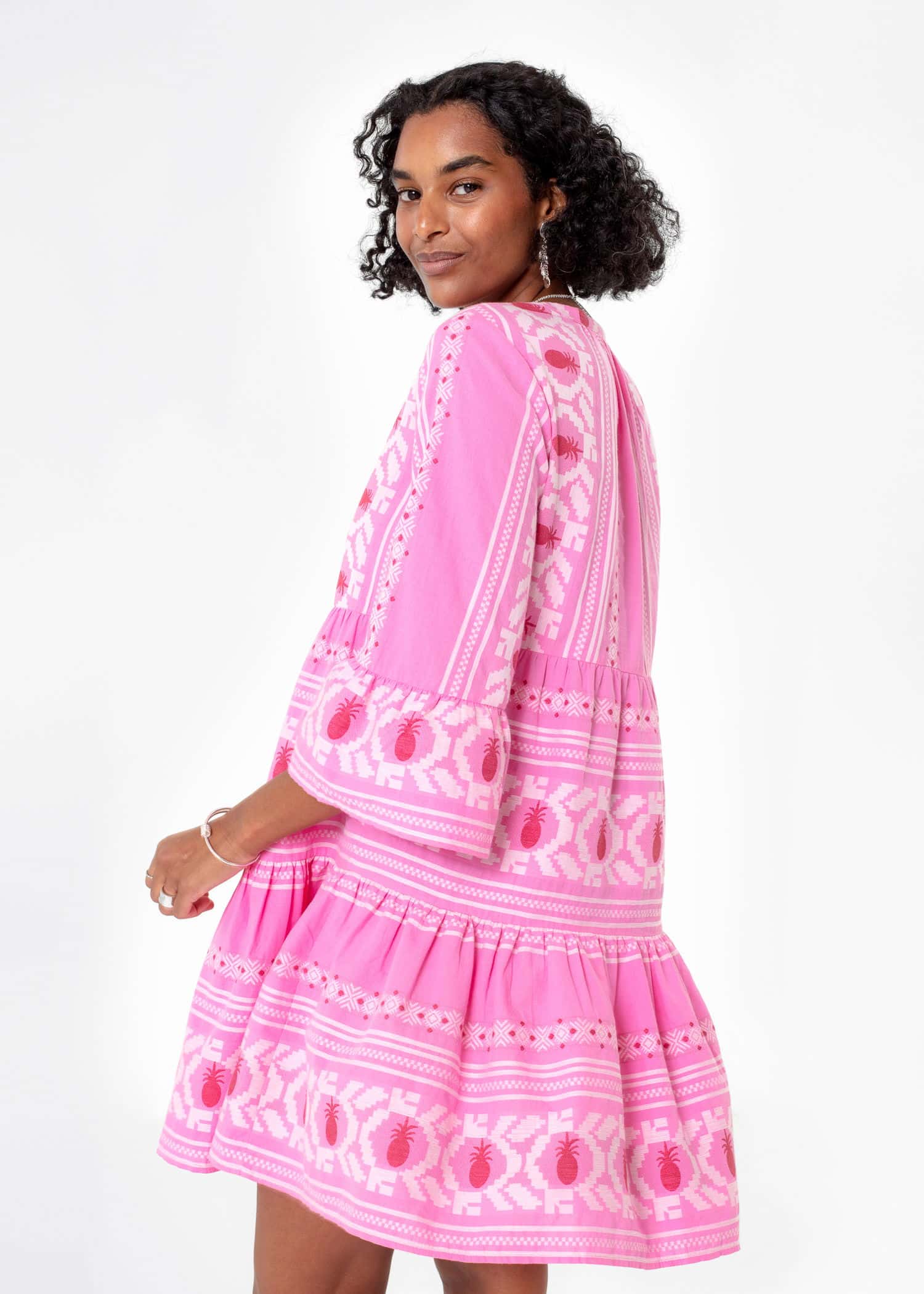 YOLANA Rosa jacquard-vävd tunika - Rosa 2 - Indiska