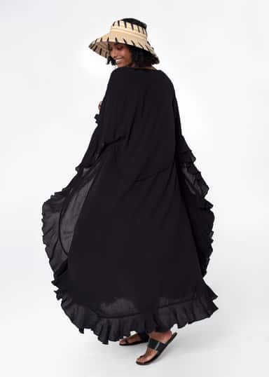 RUBY Svart kaftan med volang - Svart 4 - Indiska
