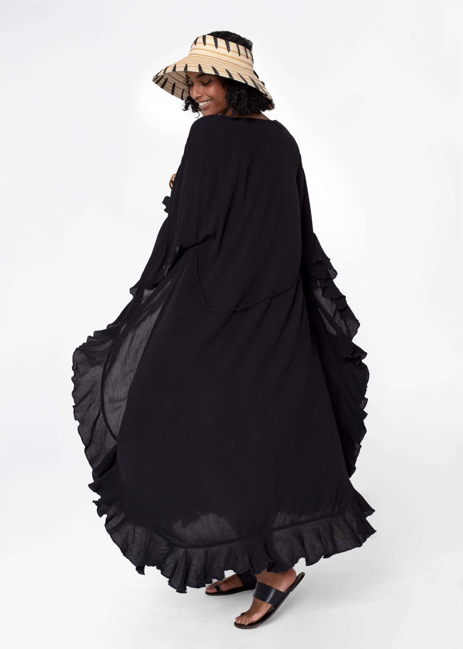 RUBY Svart kaftan med volang - Svart 4 - Indiska
