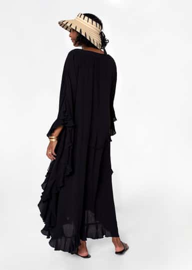 RUBY Svart kaftan med volang - Svart 5 - Indiska