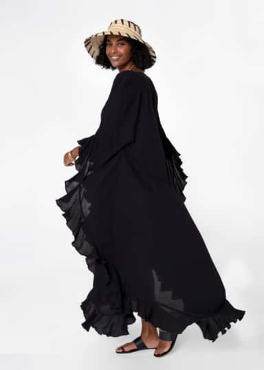 RUBY Svart kaftan med volang - Svart 2 - Indiska