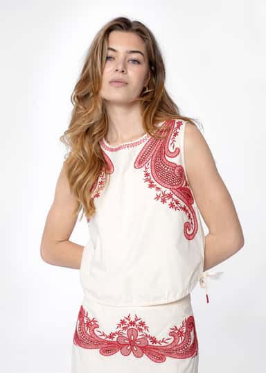LOELLE Broderad topp - Vit 2 - Indiska
