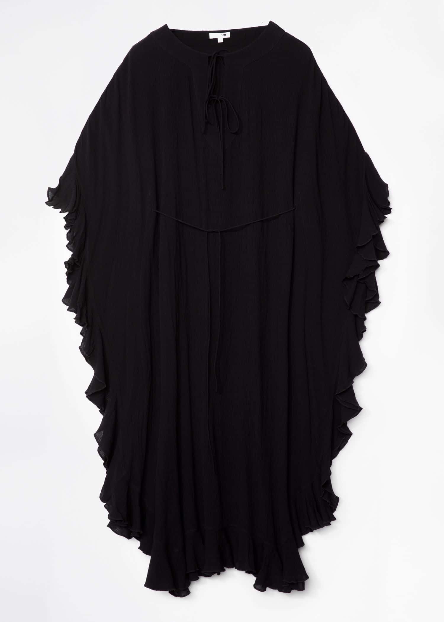 RUBY Svart kaftan med volang - Svart 7 - Indiska