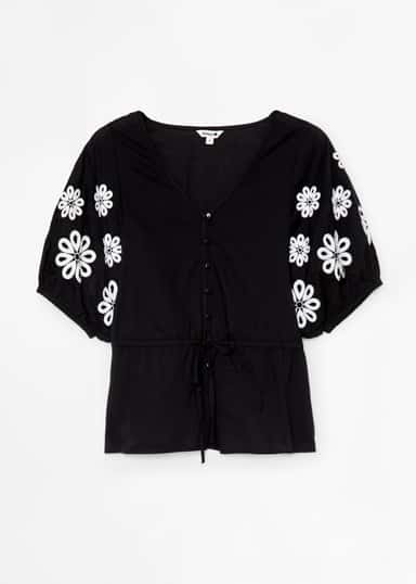 ELIZABETH Broderad blus med blommor - Svart 5 - Indiska