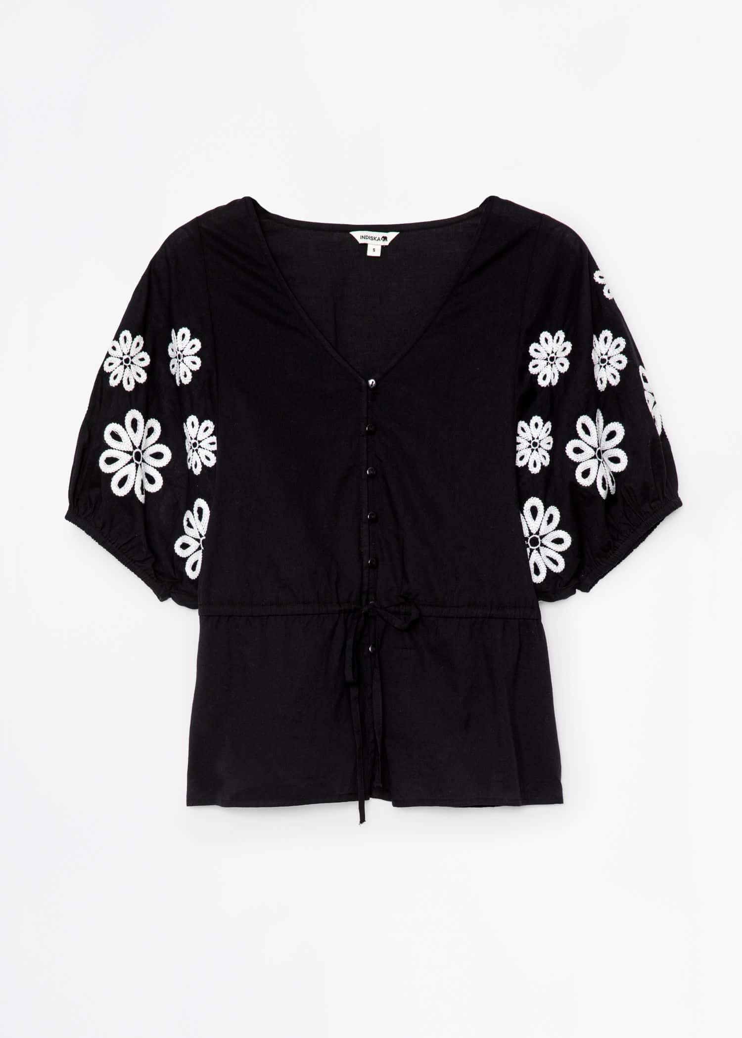 ELIZABETH Broderad blus med blommor - Svart 5 - Indiska