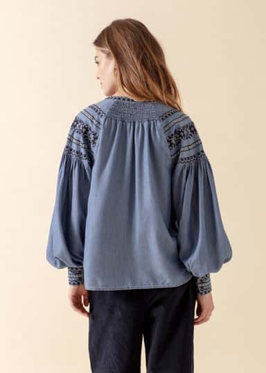 MARYLIN Blå broderad blus - Blå 3 - Indiska