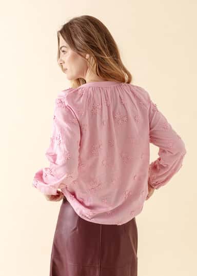 LIMA Brodert bomullsbluse - Rosa 3 - Indiska