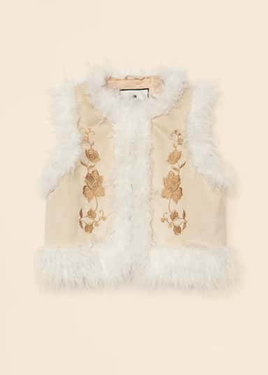 GILLIAN Broderad väst med fuskpäls - Beige 5 - Indiska
